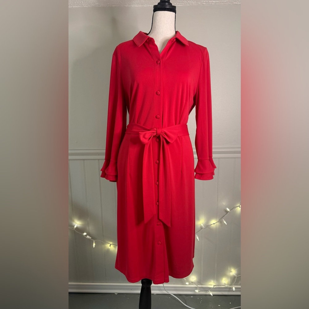 TALBOTS Vibrant Pink Classy Button Down Ruffled Long Sleeve Dress